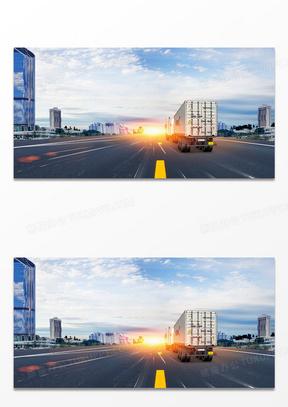 公路运输城市货运物流摄影图合成背景